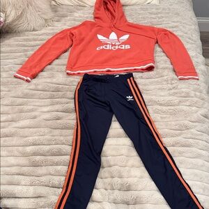 Adidas Women Navy and Orange Joggers and sweatshirt